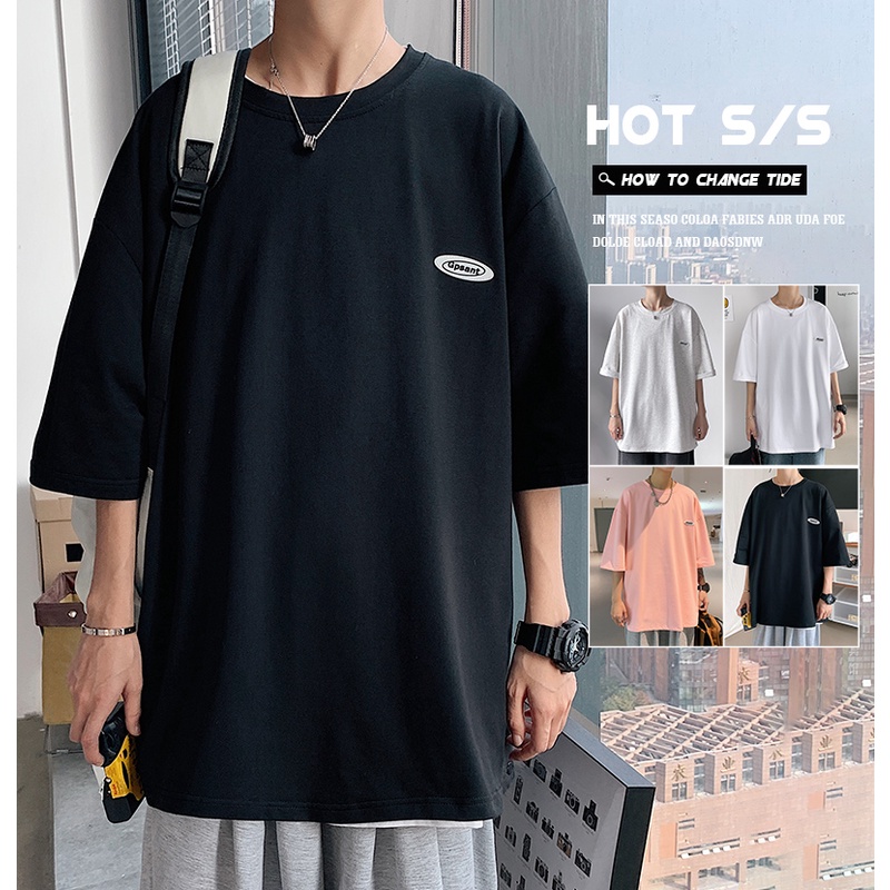 Áo Thun Tay Ngắn Dáng Rộng Màu Sắc Đơn Giản Thiết Kế Xẻ Tà Phong Cách Hàn Quốc Cho Nam