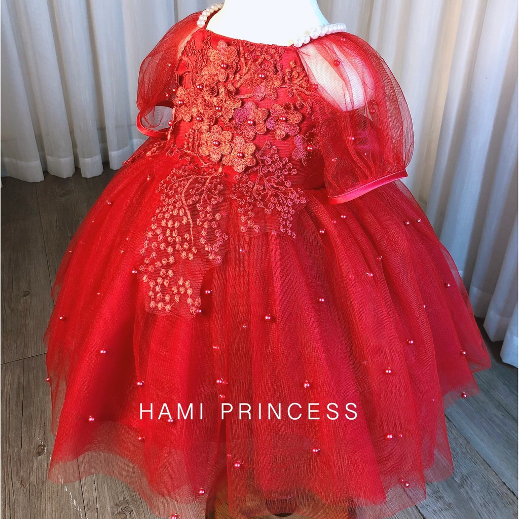 Váy Công Chúa Hạt Trai Ren Hoa Đáng Yêu Cho Bé Gái HAMI PRINCESS ❤️ Tặng Kèm Phụ Kiện