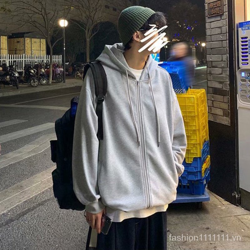 【M-5XL】Áo hoodie trơn có khóa kéo phong cách Hàn Quốc cổ điển size lớn