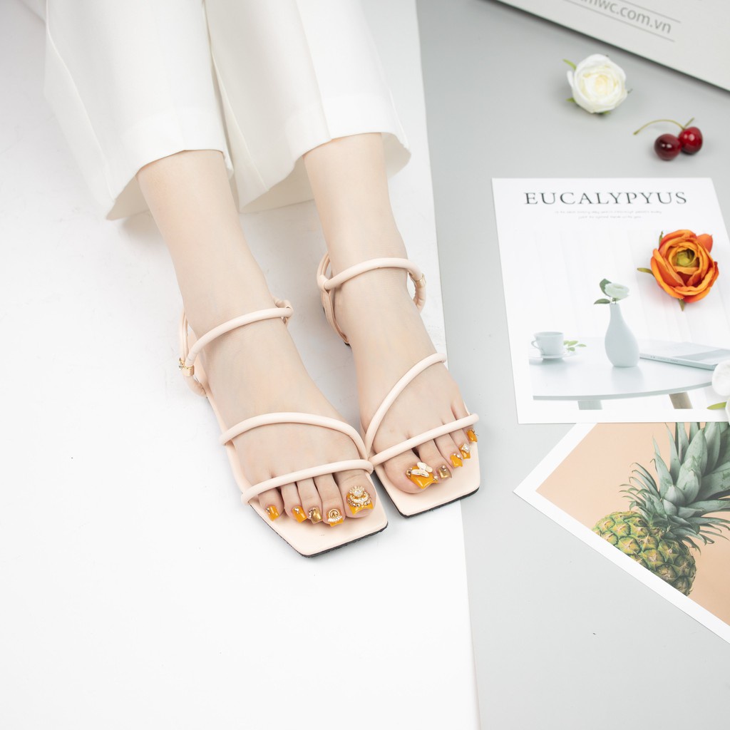 Giày Sandal Nữ MWC Đế Bệt Mũi Vuông Quai Mảnh Dây Chéo Trẻ Trung Màu Đen Kem NUSD- 2765