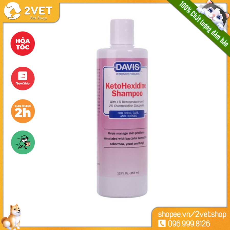 Sữa Tắm Davis Ketohexidine - Thể Tích 355ml - Dành Cho Thú Cưng - Sản Phẩm Nổi Tiếng Trong Việc Hỗ Trợ Vấn Đề Về Da