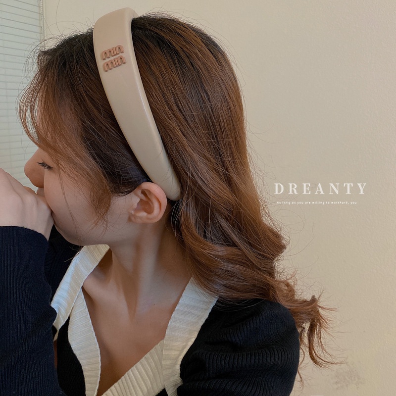 Băng Đô Da Bản Rộng In Chữ Phong Cách Hàn Quốc Thời Trang Cho Nữ