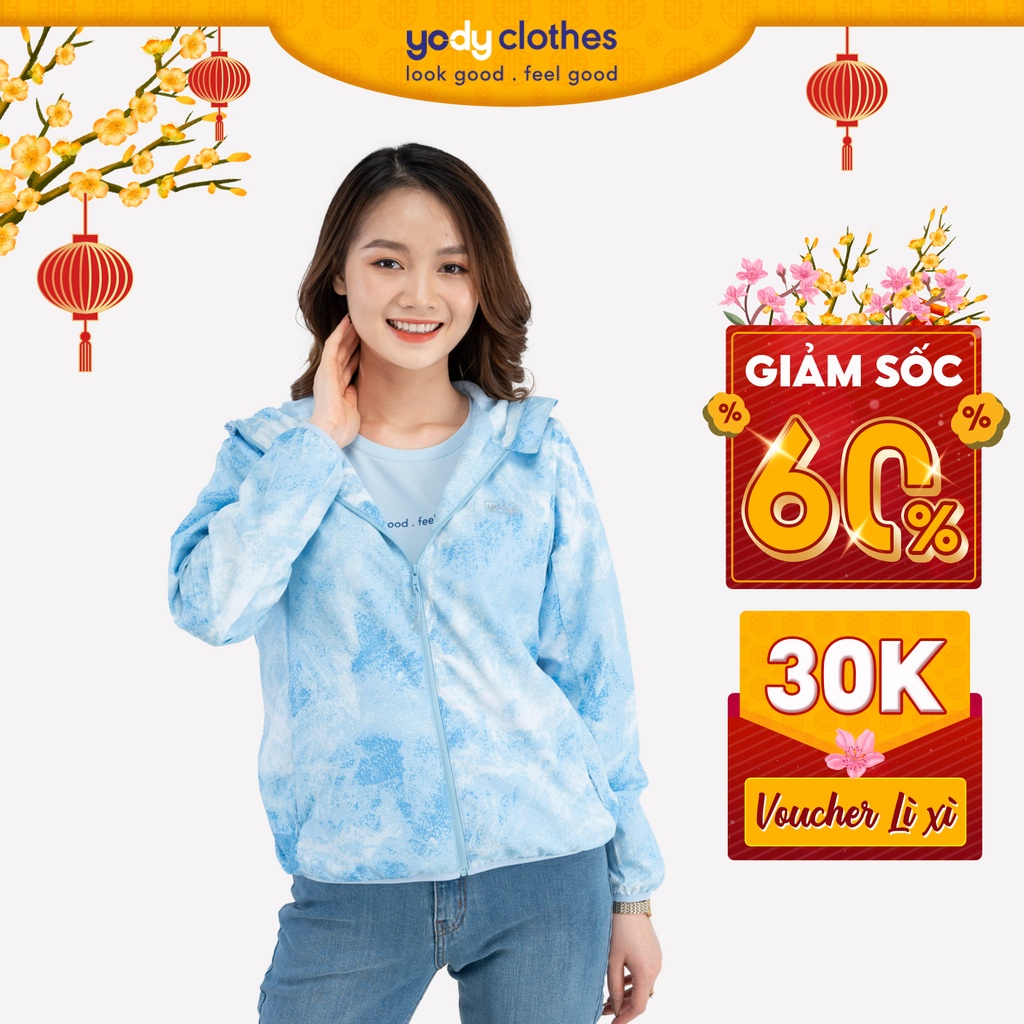 Áo khoác gió nữ YODY hiệu ứng loang màu chống nắng cản bụi AKN4686