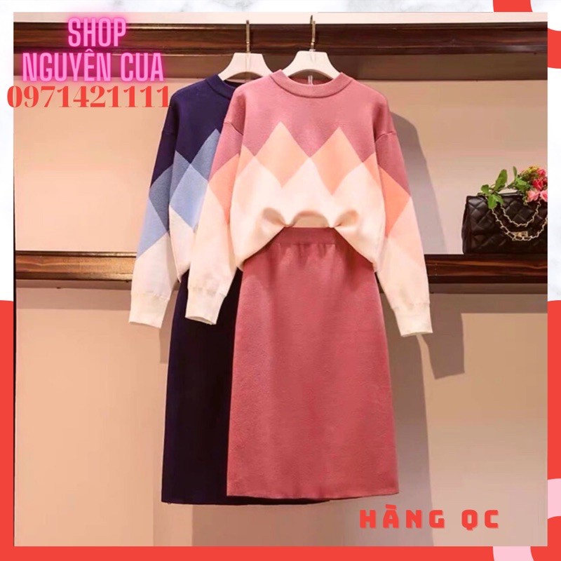 Set Len Nữ Áo Nhiều Hình + Chân Váy Bút Chì Cực Xinh
