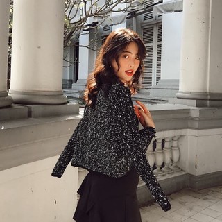Áo jacket Zara tweed khuy ngọc