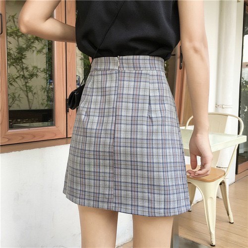 Chân váy lưng cao hoạ tiết caro thời trang cho nữ