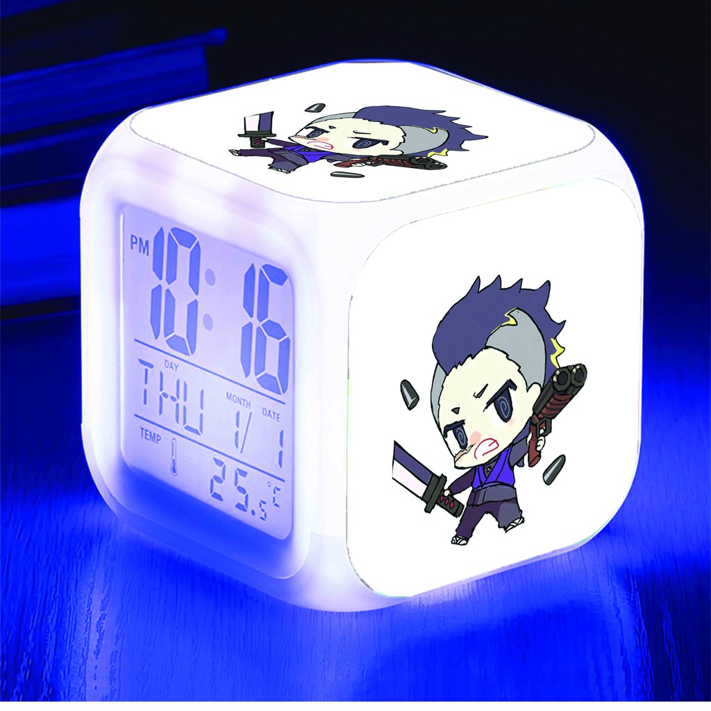 Đồng hồ báo thức để bàn in hình KIMETSU NO YAIBA Thanh Gươm Diệt Quỷ LED đổi màu chibi anime M3
