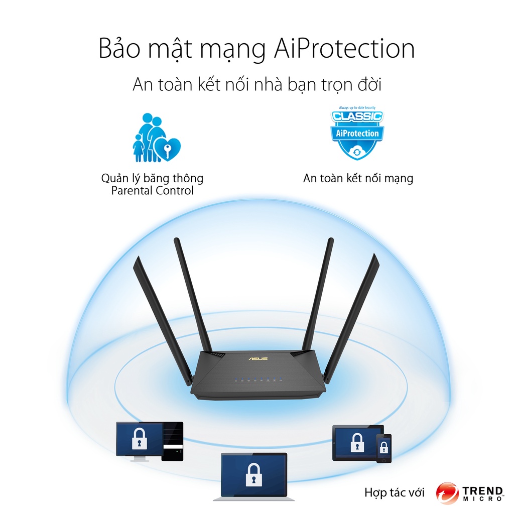 Router Wifi Asus RT-AX53U Chuẩn AX1800 Dual Band WiFi 6 - Hàng Chính Hãng