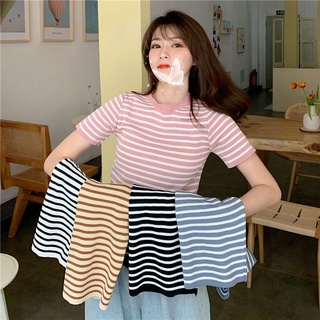 (Aothun.98)Áo Thun Nữ Ngắn Tay Kẻ Sọc Hàng Quảng Châu Chất Len Dệt Kim