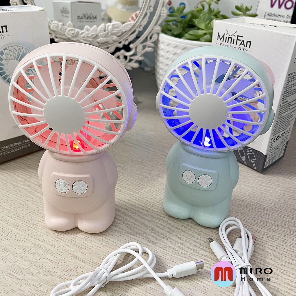 Quạt mini cầm tay, quạt tích điện mini sạc USB di động nhỏ gọn tiện lợi có đèn MIROHOME