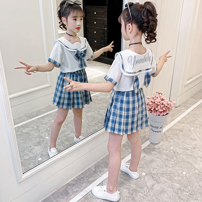 Bộ Đồng Phục Hai Mảnh Họa Tiết Sọc Caro Thời Trang Cho Bé Gái
