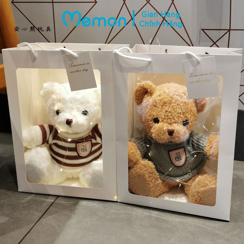 Set Túi Quà Tặng Gấu Teddy Áo Len Lông Xù Cao Cấp Memon