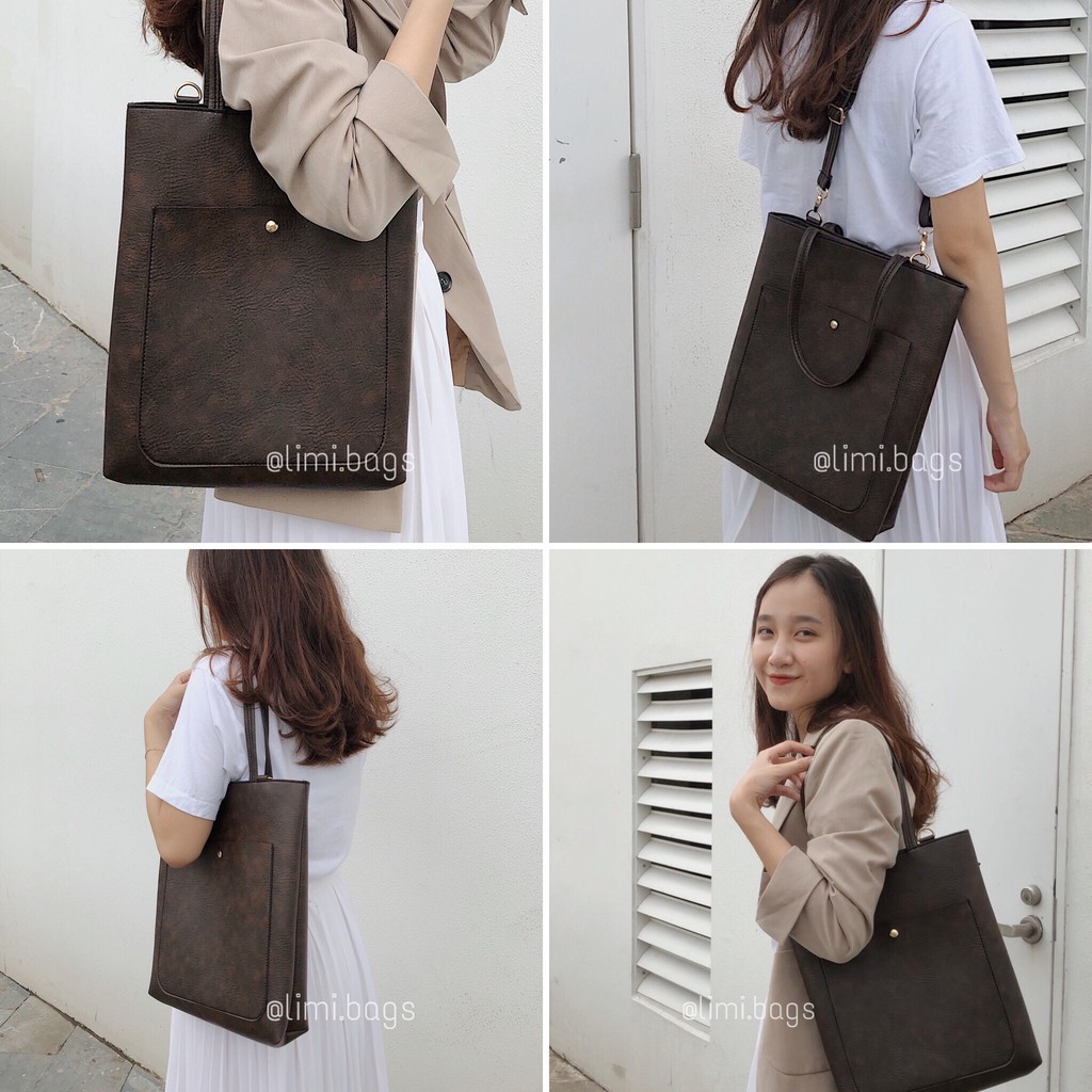 Túi Da nữ LUCKY Tote thời trang đi học đi làm công sở phong cách Hàn Quốc đẹp đựng A4 Laptop Vintage dáng đứng Limi Bags