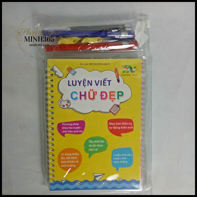COMBO 3 QUYỂN VỞ LUYỆN VIẾT CHỮ,SỐ ĐẸP THẦN KỲ - MỰC TỰ BAY DÙNG MÃI MÃI TẶNG KÈM 2bút,8ruột, 2 cá heo định hình