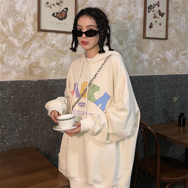 Áo hoodie dáng rộng in chữ thời trang phong cách Hàn năng động trẻ trung cho phái nữ