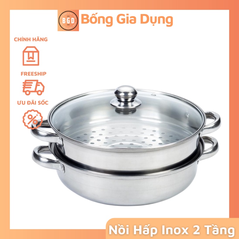 Nồi Hấp Inox 2 Tầng Inox Hấp Bánh Bao Hấp Xôi Kích Thước 28cm ( sử dụng bếp từ và bếp ga)