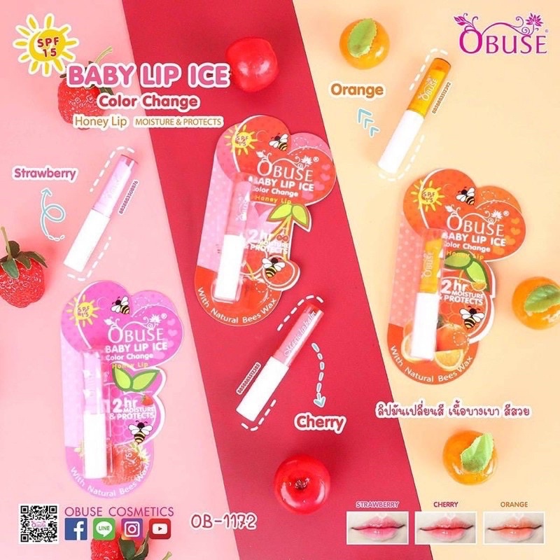 Son dưỡng có màu nhẹ, chống nắng OBUSE BABY LIP ICE SPF15