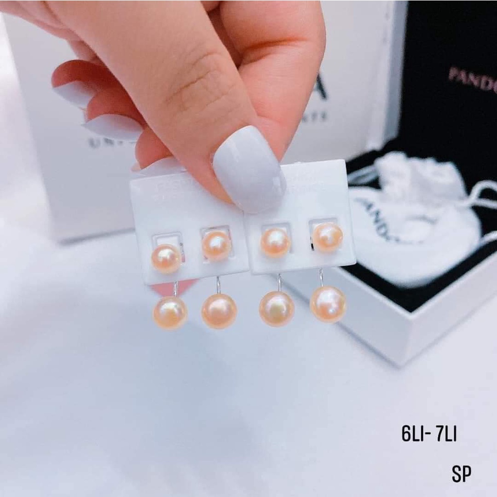 Bông tai trai thật tự nhiên nước ngọt dáng Dior  phối thân và nút  BẠC chuẩn xịn