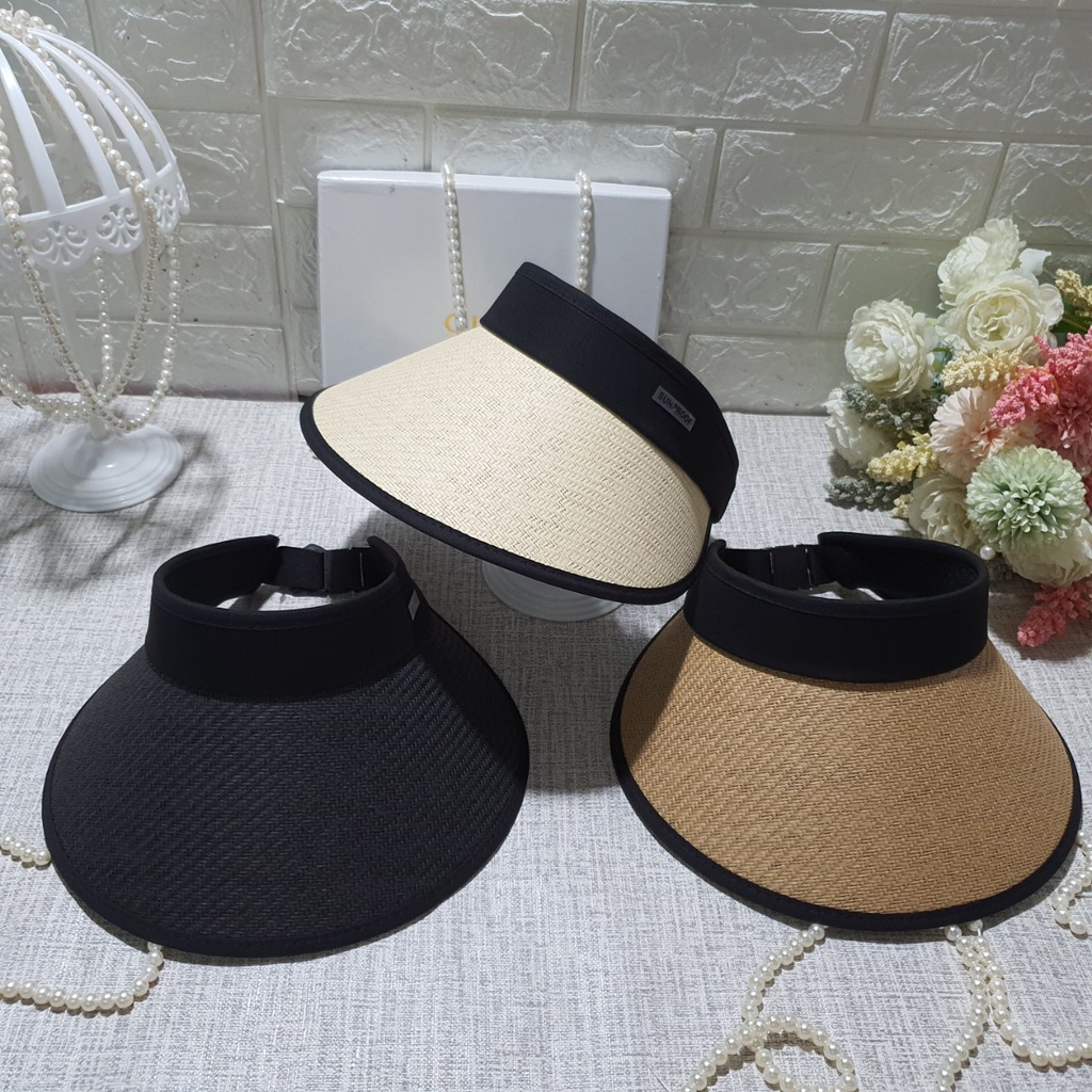 Mũ cói đi biển nón cói nửa đầu Chống năng phong cách HÀN QUỐC