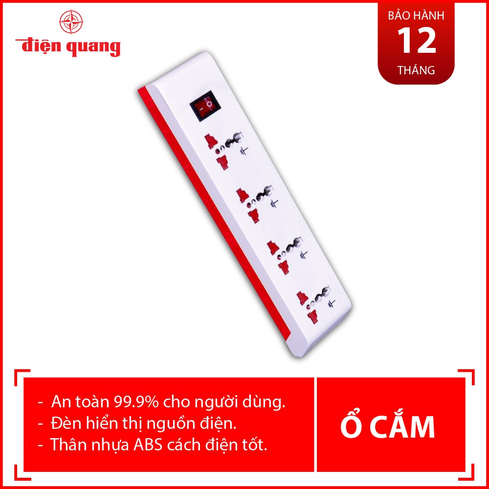 Ổ cắm Điện Quang ĐQ ESK W OA104A (kiểu thân trong suốt, 4 lỗ 3 chấu)