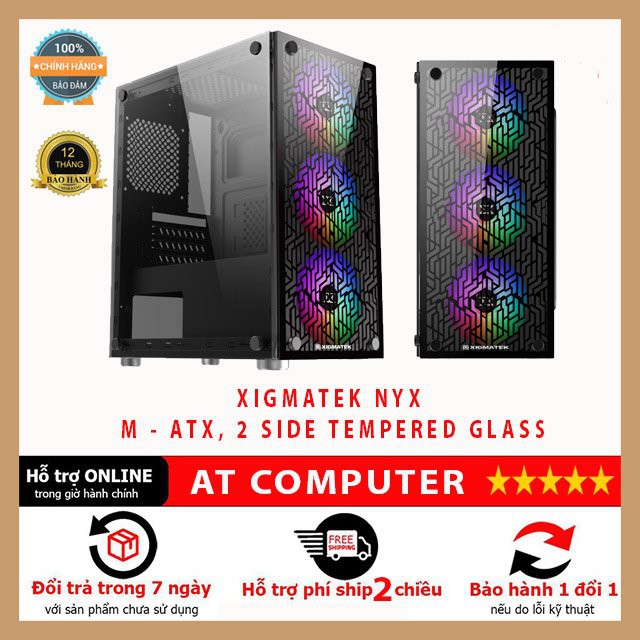 [Kèm 4 fan] Vỏ case Xigmatek NYX  M - ATX, 2 mặt kính cường lực, thùng CPU bảo hành 12 tháng - AT Com