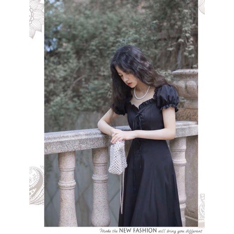 Váy cổ nhún bèo đan dây, phong cách vintage (kèm hình thật trải sàn) - Từ tiệm váy nàng Thị | BigBuy360 - bigbuy360.vn
