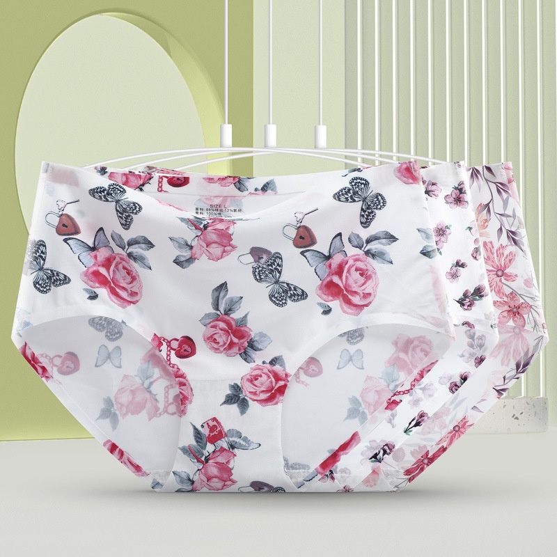 Quần Lót Lụa Lạnh Không Đường May Lưng Vừa Size Lớn In Họa Tiết Phong Cách Mới Dành Cho Nữ Sinh