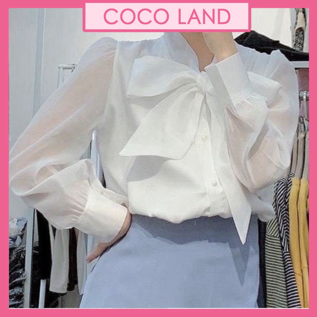 ✘Áo sơ mi tay bồng cổ nơ khuy ngọc tiểu thư 2 lớp mặc tết, đi làm cực xinh ulzzang nữ tính, mầu đen, trắng, be, xanh