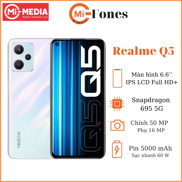 Điện thoại Realme Q5 5G,màn hình 120 Hz,chíp Snapdragon 695,sạc nhanh 60w,mifones