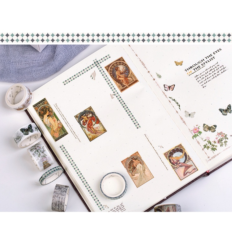 Washi Tape Set 10 Cuộn Cute Vintage Nhiều Màu Combo Bullet Journal Trang Trí Sổ Tay Nhật Ký WS11