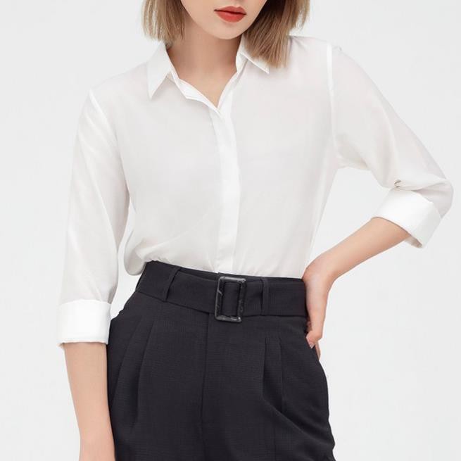 Áo sơ mi trắng nữ công sở dài tay cơ bản vải Lụa Xước Hàn Quốc Cao Cấp,  Sơ mi trắng công sở nữ dài tay - ASM07 | BigBuy360 - bigbuy360.vn