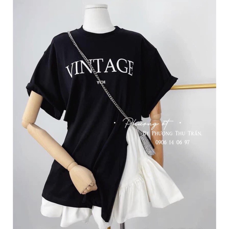 [Mã WAMT2405 giảm 10K đơn 0K] SET ÁO THUN ĐEN VINTAGE MIX CHÂN VÁY TRẮNG NGẮN XOÈ RỘNG SIÊU XỊN XINH