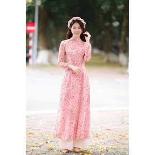 Áo dài đẹp ⚡FREESHIP⚡ Áo dài truyền thống 4 tà hoa nhí may sẵn (ảnh thật shop chụp) AD626