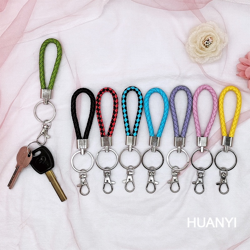Móc Chìa Khóa Da Bện Nhiều Màu Kèm Vòng Hợp Kim Cho Nam Và Nữ