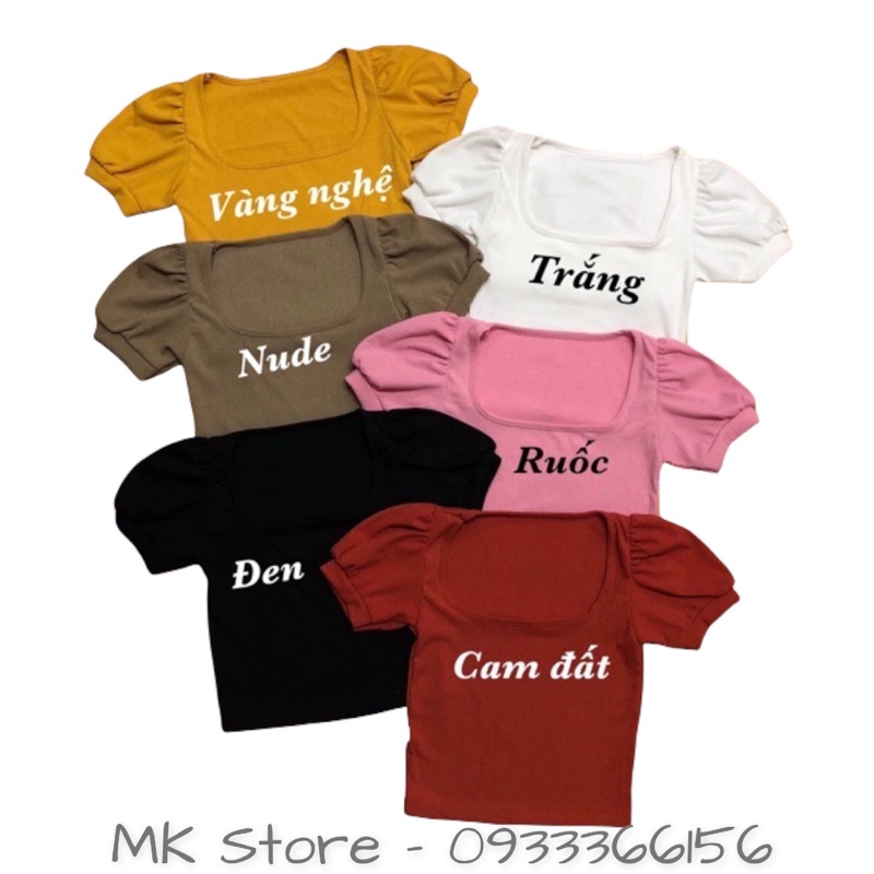 [Freeship] Áo Thun Croptop Tay Phồng Cổ Vuông
