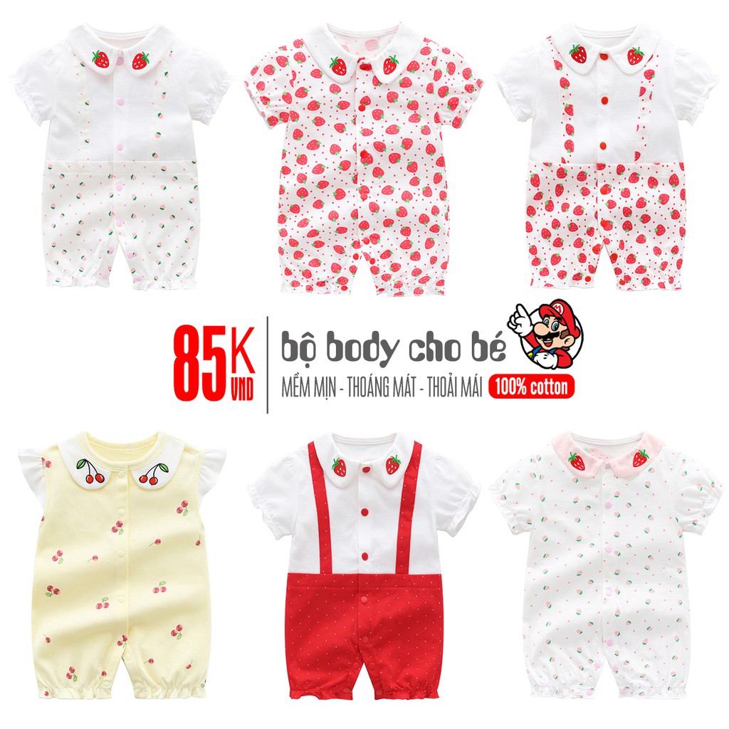 Bộ BODY bé gái bodysuit thắt nơ cho bé họa tiết đáng yêu chất cotton hàng xuất khẩu