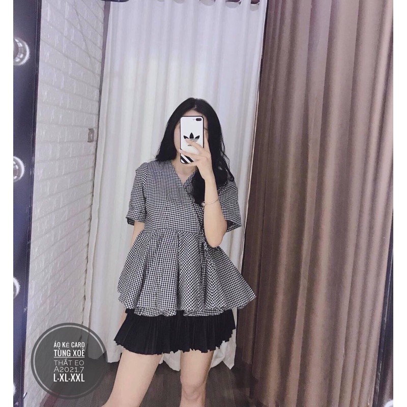 Áo bigsize babydoll đen-kẻ caro 55-90kg