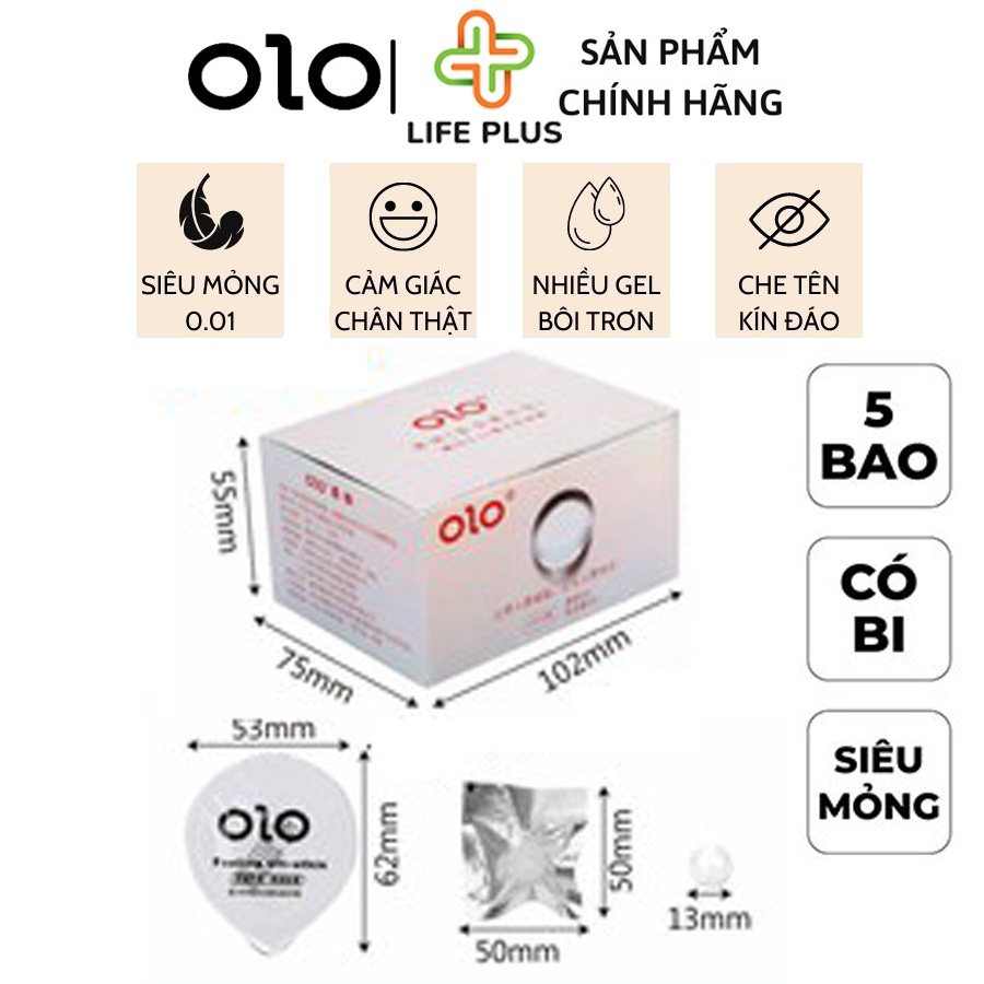 Bao Cao Su Siêu Mỏng OLO Bi Massa Tăng Thời Gian QH, Nhiều Gel, Hộp 5 bcs 5 bi - Tặng Bao Cao Su LP01 - Life Plus Store