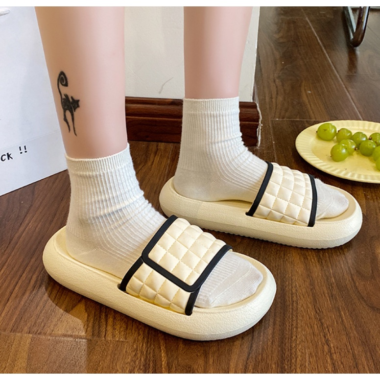 Dép lê quai ngang thời trang Ulzzang Viền kẻ trám đẹp độc đi chơi đi trong nhà giá rẻ cho nam nữ êm chân đế cao