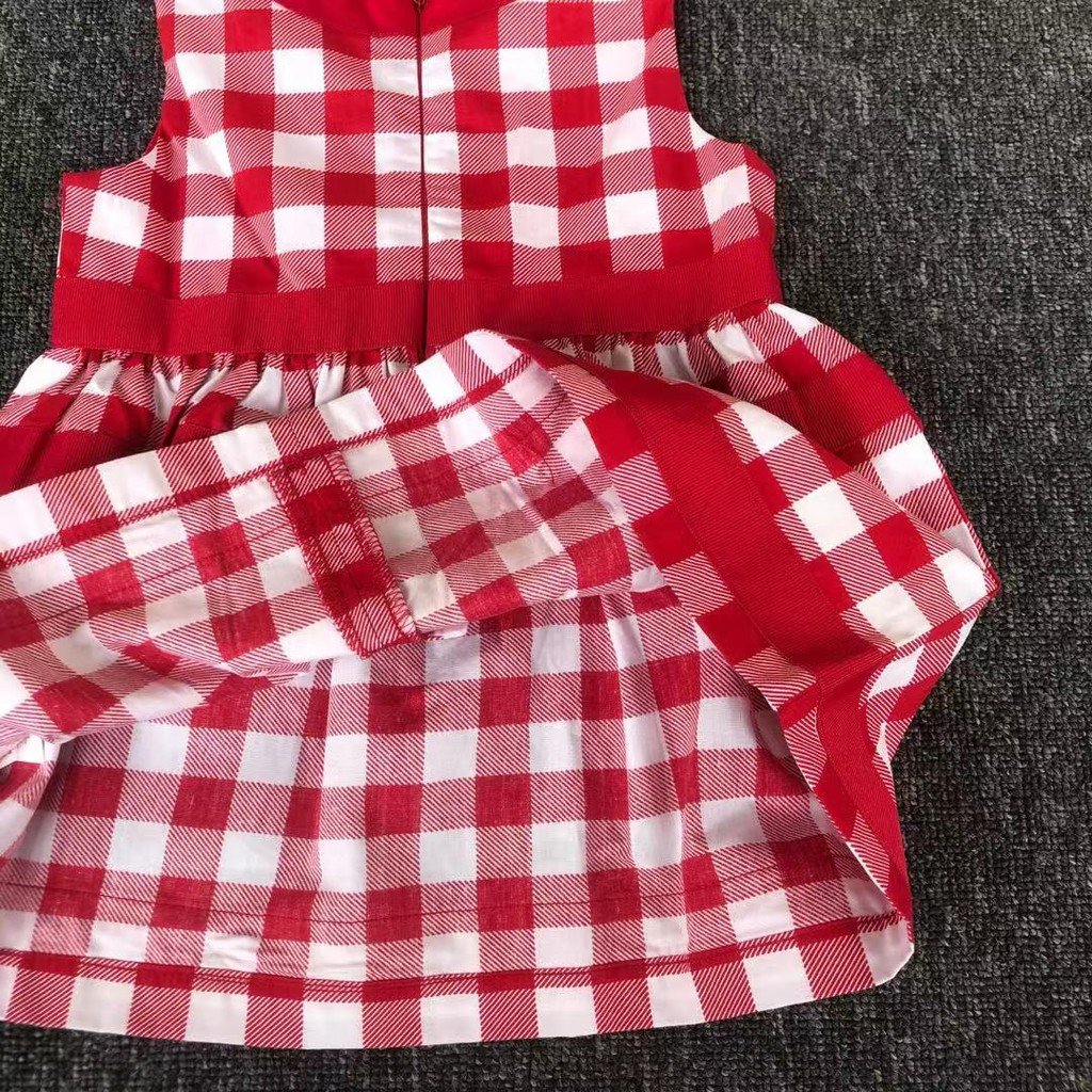 Váy bé gái mùa hè EPK sát nách cổ tròn kẻ caro đỏ cotton thoáng khí 3-23 tháng  đầm xuất dư bé gái váy đầm trẻ em