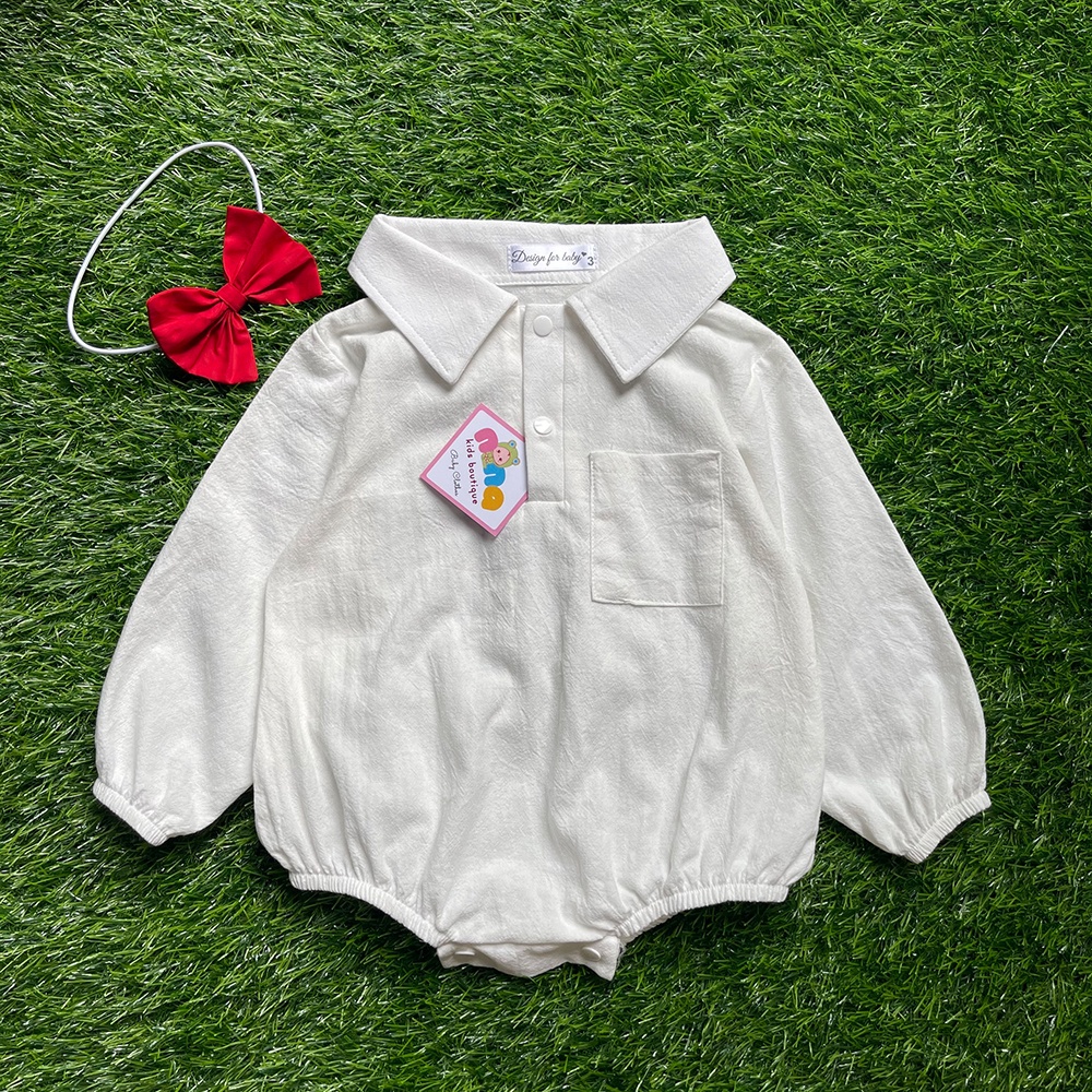 Body dài tay cho bé trai sơ sinh Nina Kids Boutique Đồ em bé trai Size 0 đến 24 tháng Màu trắng Kèm nơ đỏ