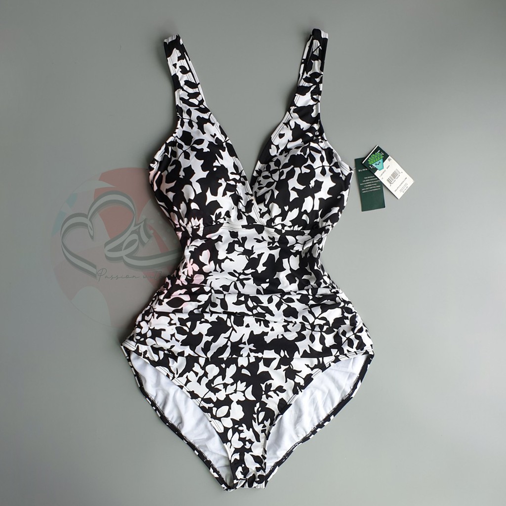 Bộ bơi một mảnh cổ V hoạ tiết âm bản đen trắng Ral Lau xuất khẩu Mỹ