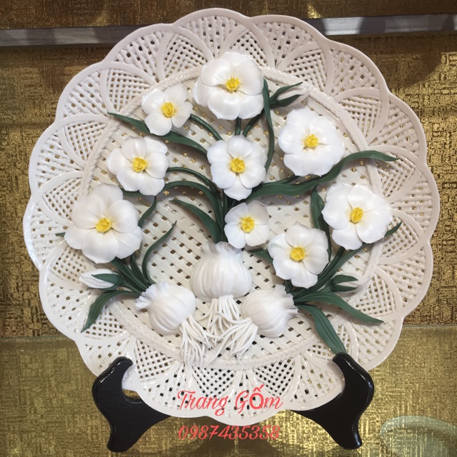 Đĩa gốm sứ hoa văn đắp nổi cao cấp