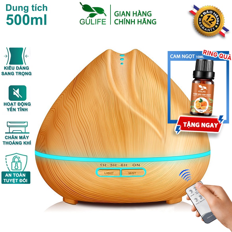 Máy Xông Tinh Dầu Búp Sen 550ml GULIFE - MKT02, Kèm Quà Tặng + Remote, Cân Bằng Độ Ẩm &amp; Làm Thơm Phòng  – BH 12 Tháng