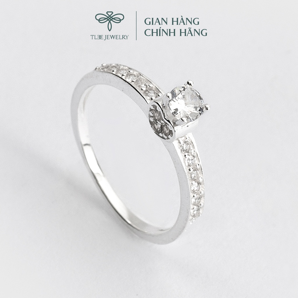 Nhẫn bạc nữ TLEE ổ vuông 4 chấu mặt đá trái tim dễ thương NCJ A0216