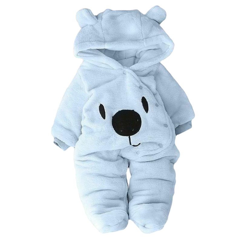 Bộ Áo Liền Quần Vải Nhung In Hình Gấu Giữ Ấm Mùa Đông Dành Cho Bé Trai Gái