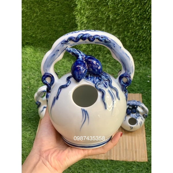 Bình vôi men lam gốm sứ Bát Tràng