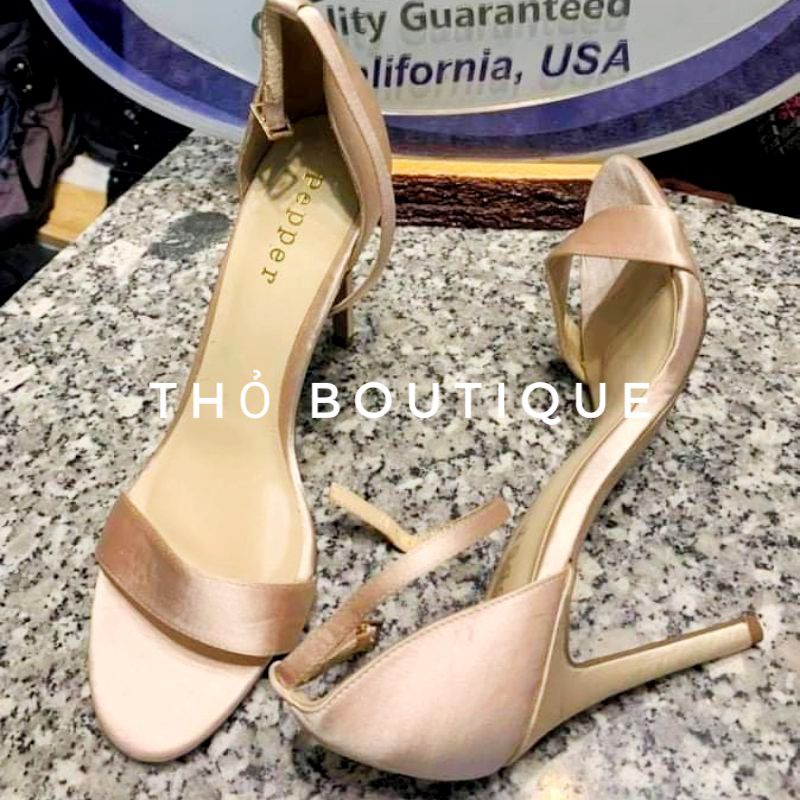 Giày sandal cao gót PEPPER lụa satin nude hồng pastel 9cm size 38-39