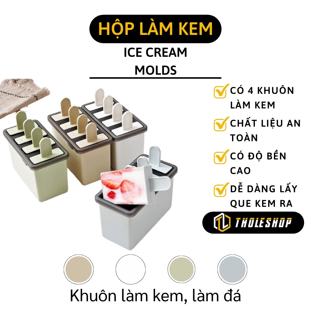 Khuôn Làm Kem - Hộp Làm Kem 4 Que - Khay Đông Đá Bằng Nhựa Cao Cấp  5087