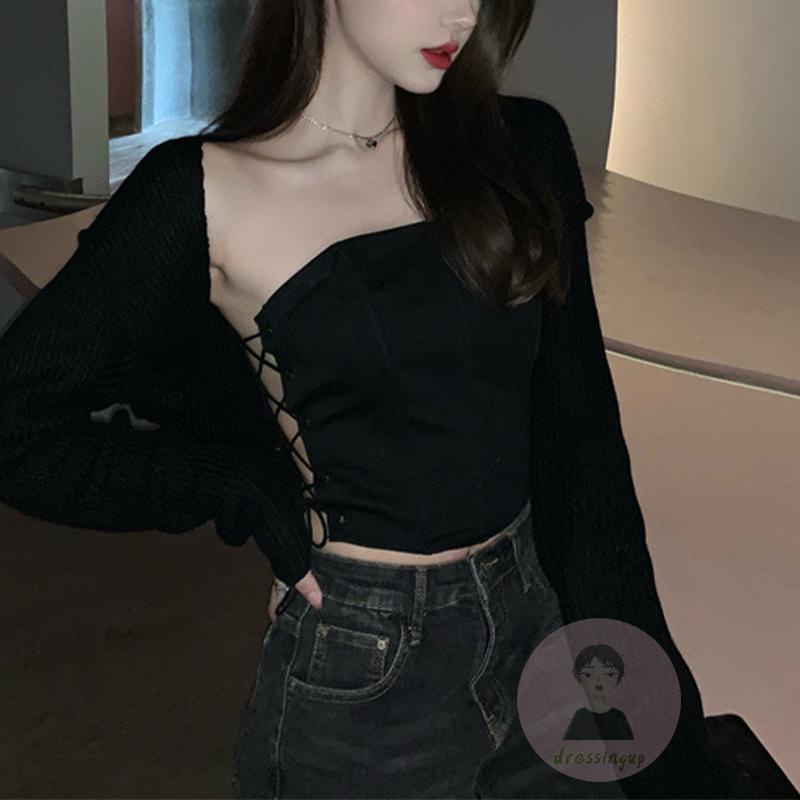 Áo Ống Mùa Hè Màu Trơn Trễ Vai Có Dây Chéo Cho Nữ